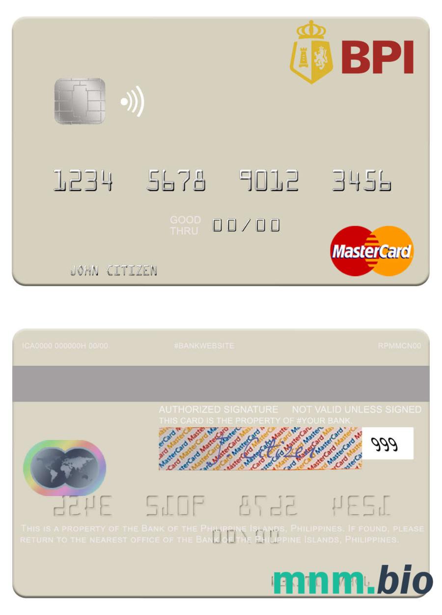 Philippines Bank of the Philippine Islands przykład karty mastercard w formacie PSD